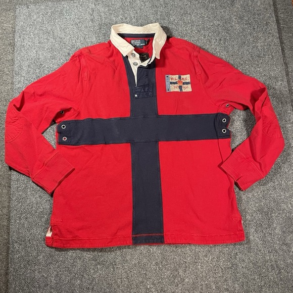 POLO Ralph Lauren Custom Fit Rugby Shirt Red XL PRL Pullover Britain Blokecore - Picture 2 of 10